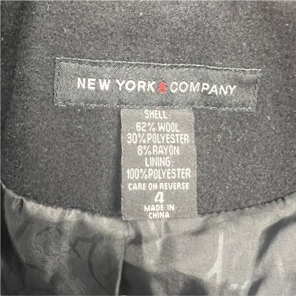 New York & Company Wool Blend Black Button Front Pea Coat - Size 4 - Picture 13 of 14
